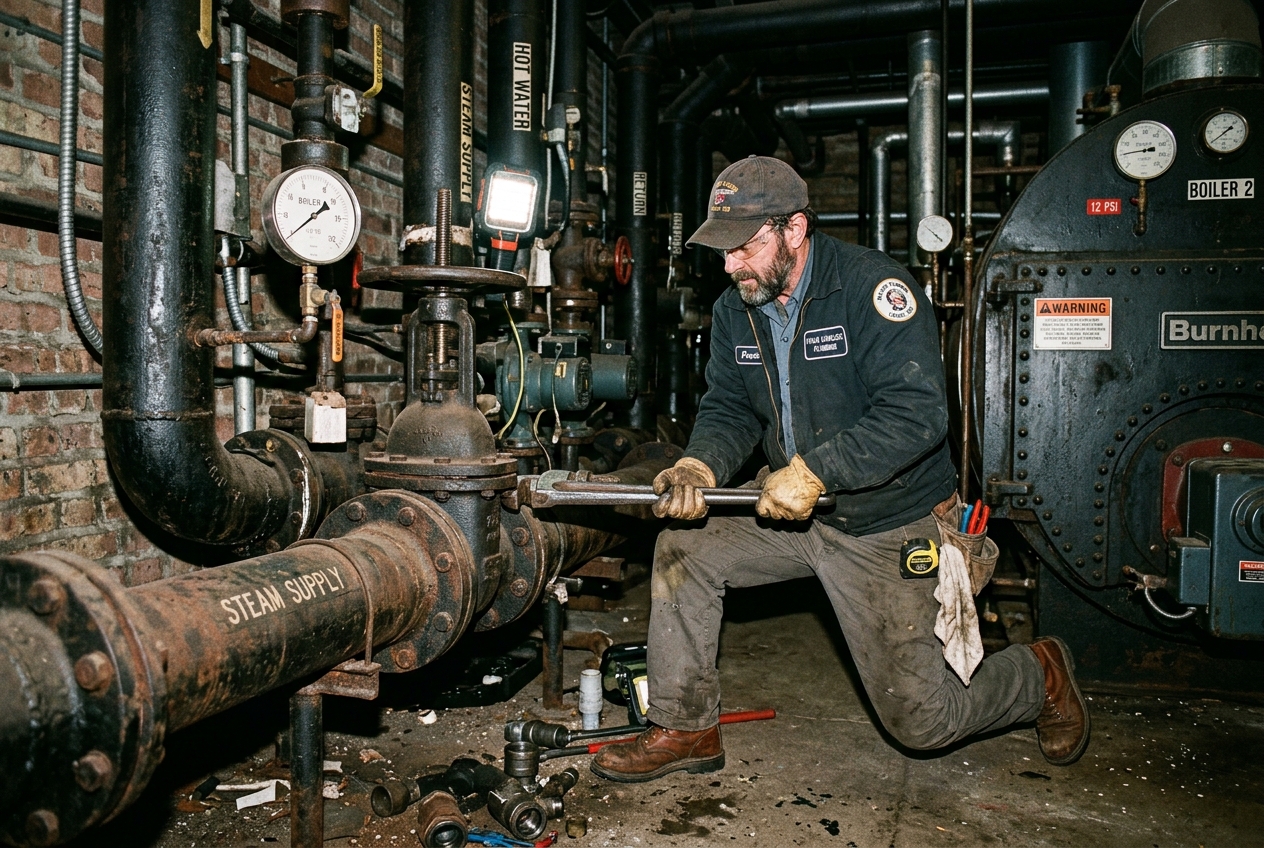 Hunter Heating Specialist Servicing Commercial Low-Pressure Steam Boiler